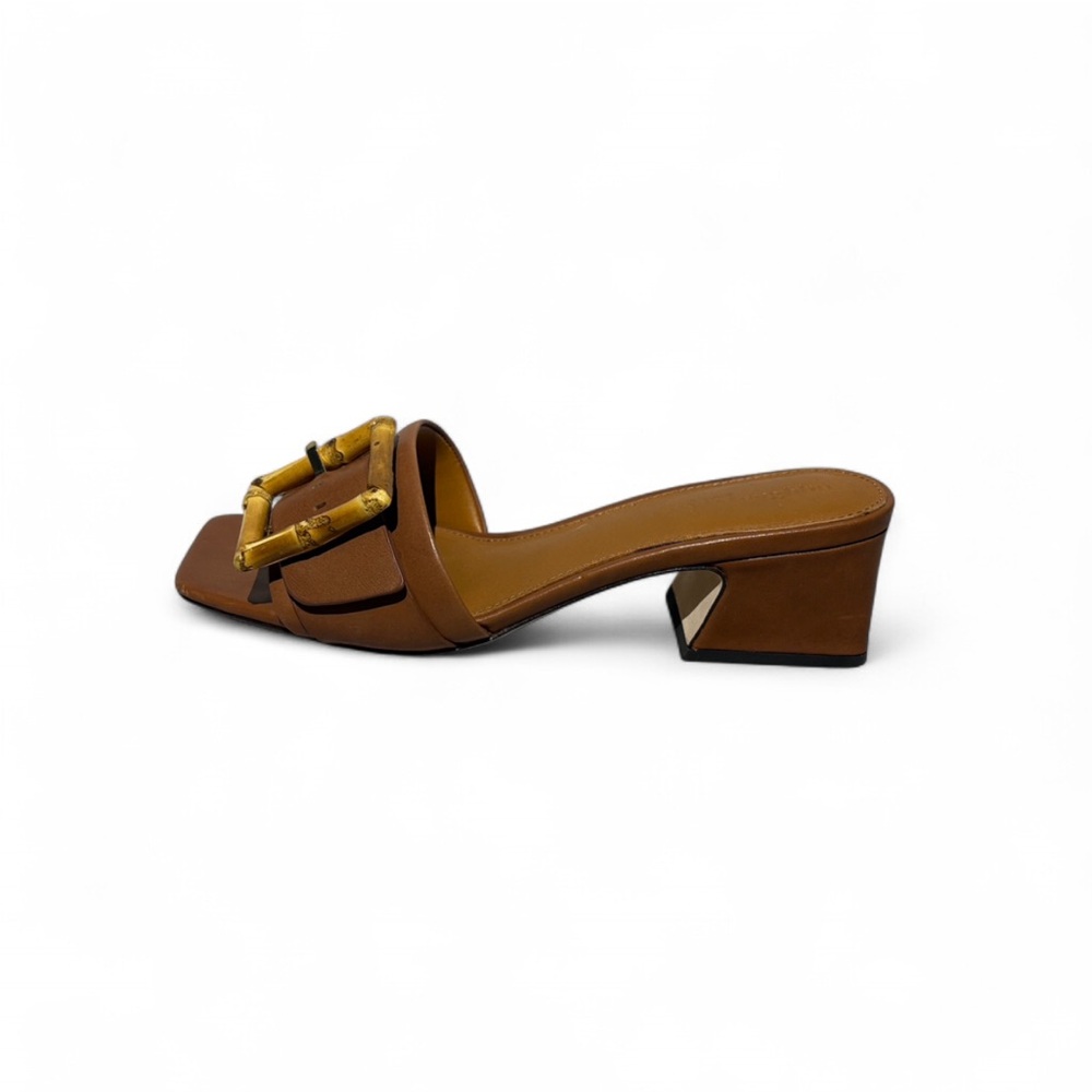 J. McLaughlin Bamboo Buckle Leather Slide Sandals with Block Heel - Picture 4 of 14